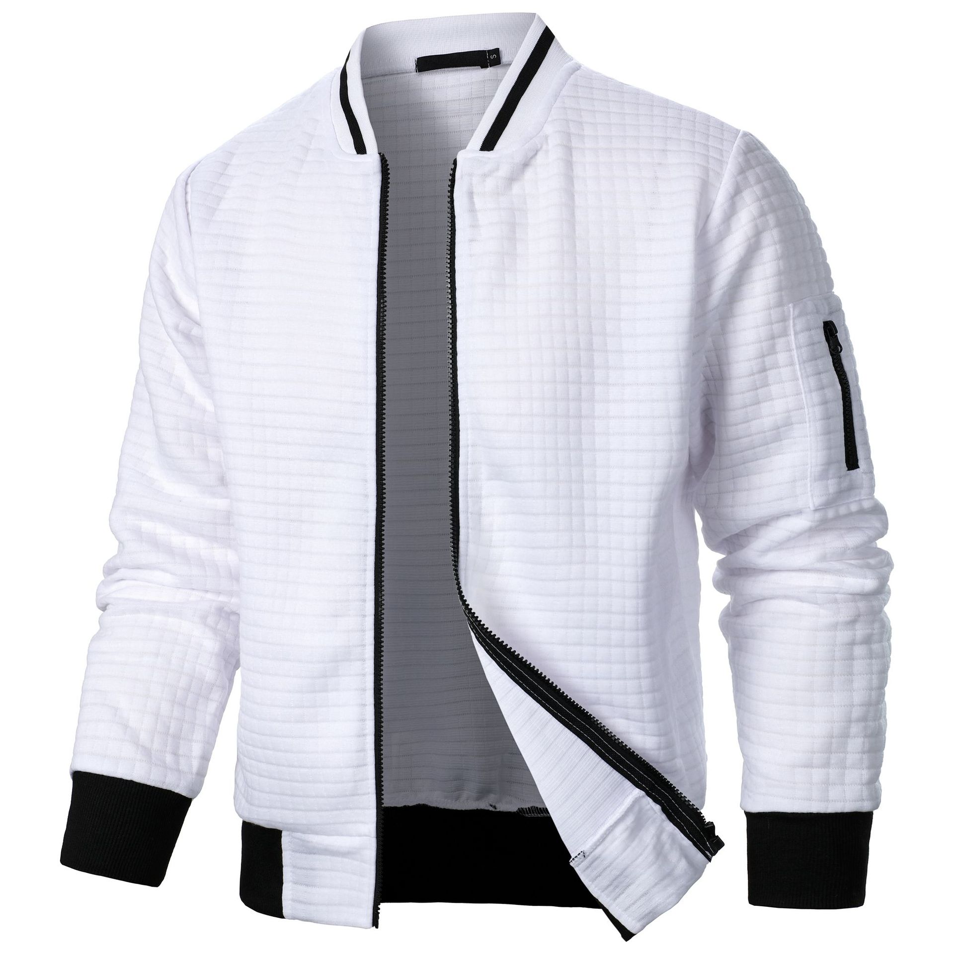 Men's new zipper stand up collar sweatshirt jacket men's casual plaid cardigan sweatshirt - Image 2