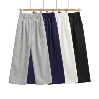 Drawstring elastic waistband sagging loose wide leg pants