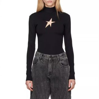 Hollow out pentagram base slim fit top for women with a high-end feel, autumn new style, niche design, casual top