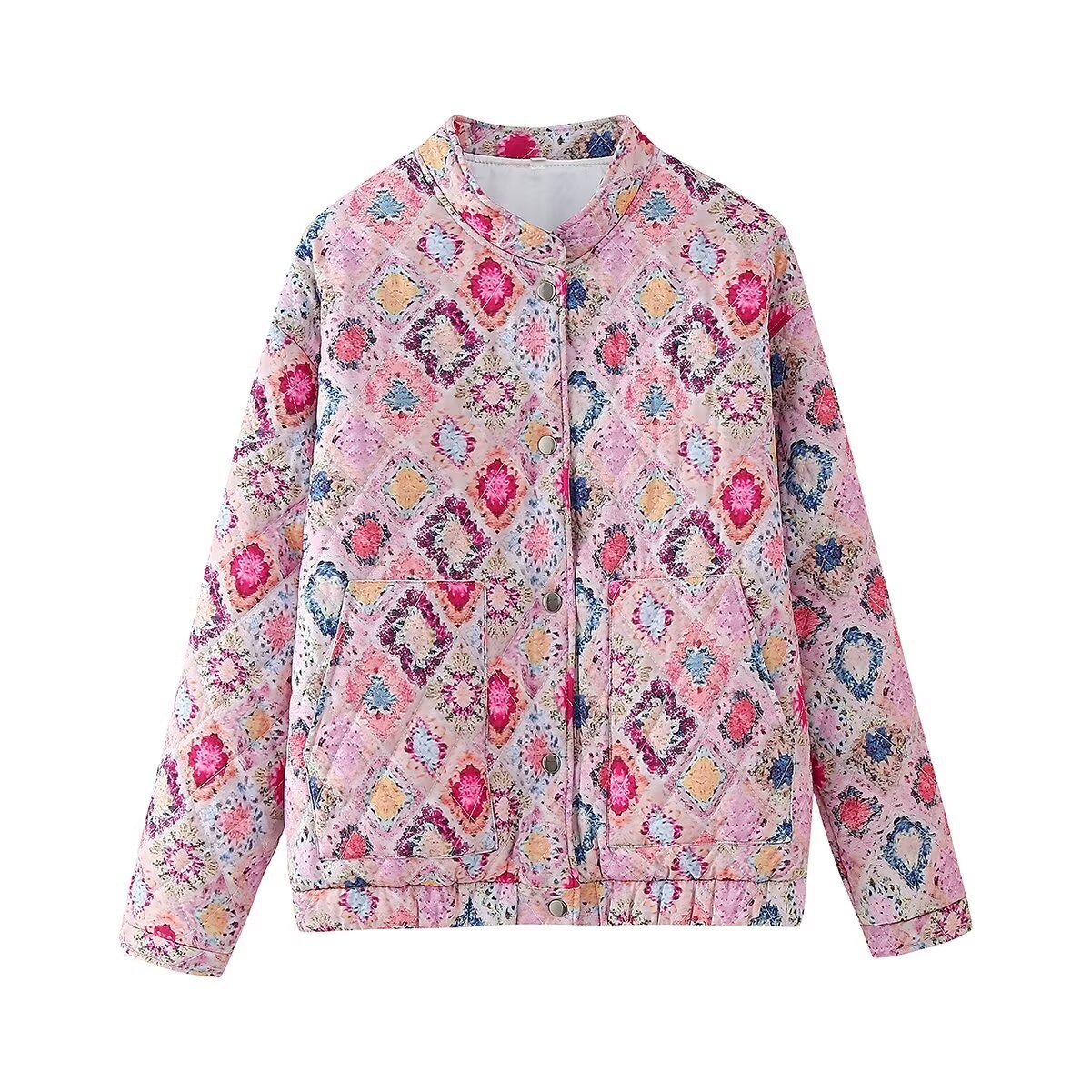 Women's street fashion stand up collar printed cotton jacket - Image 6