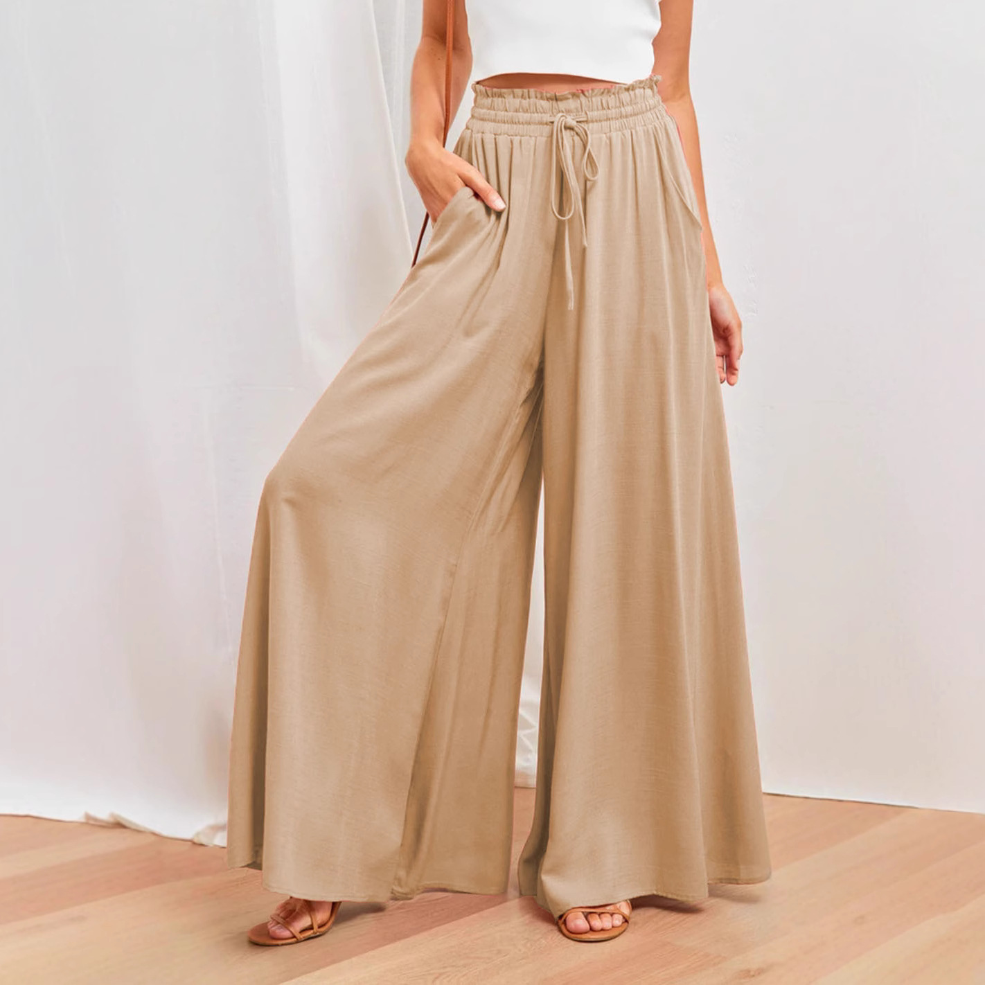 Wide leg elastic wide leg high waist long skirt pants for women