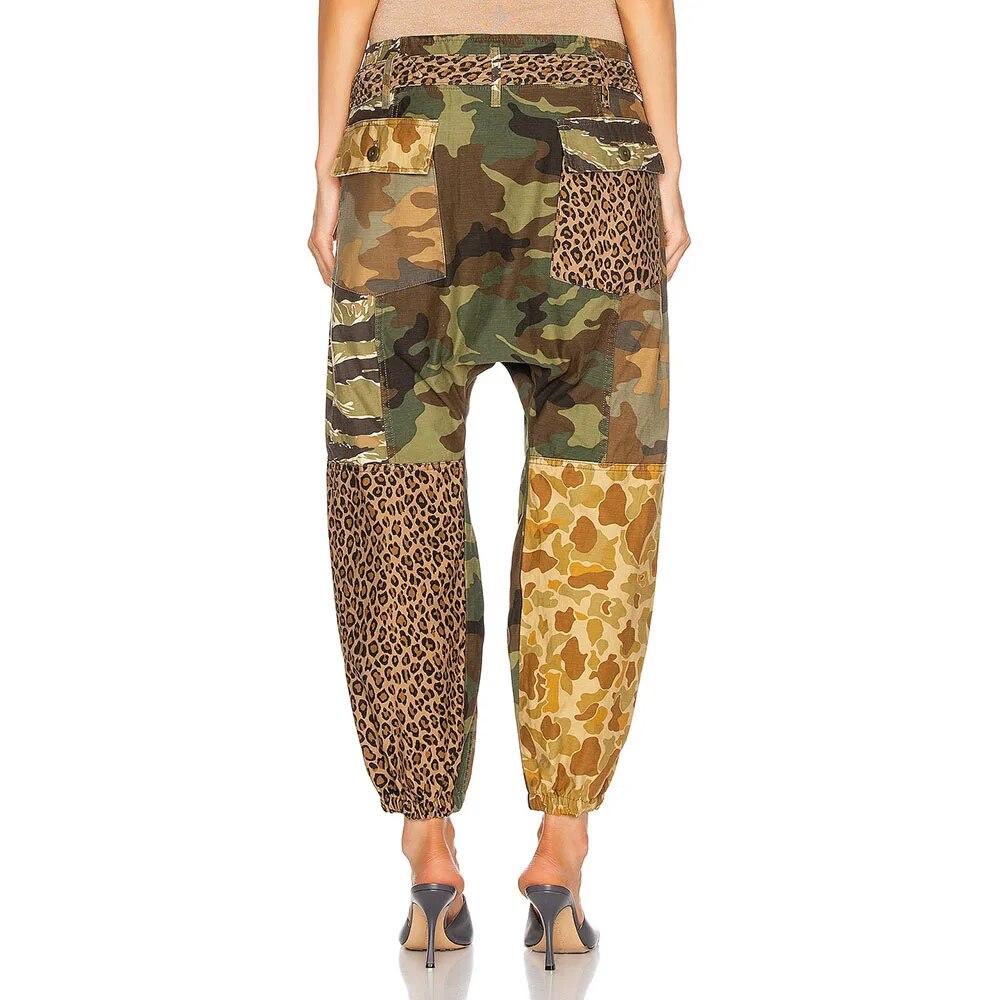 Leopard Print Splicing Mini Clashing Belt Decorative Leg Closure Fashion Cotton Nine Minute Pant - Image 3
