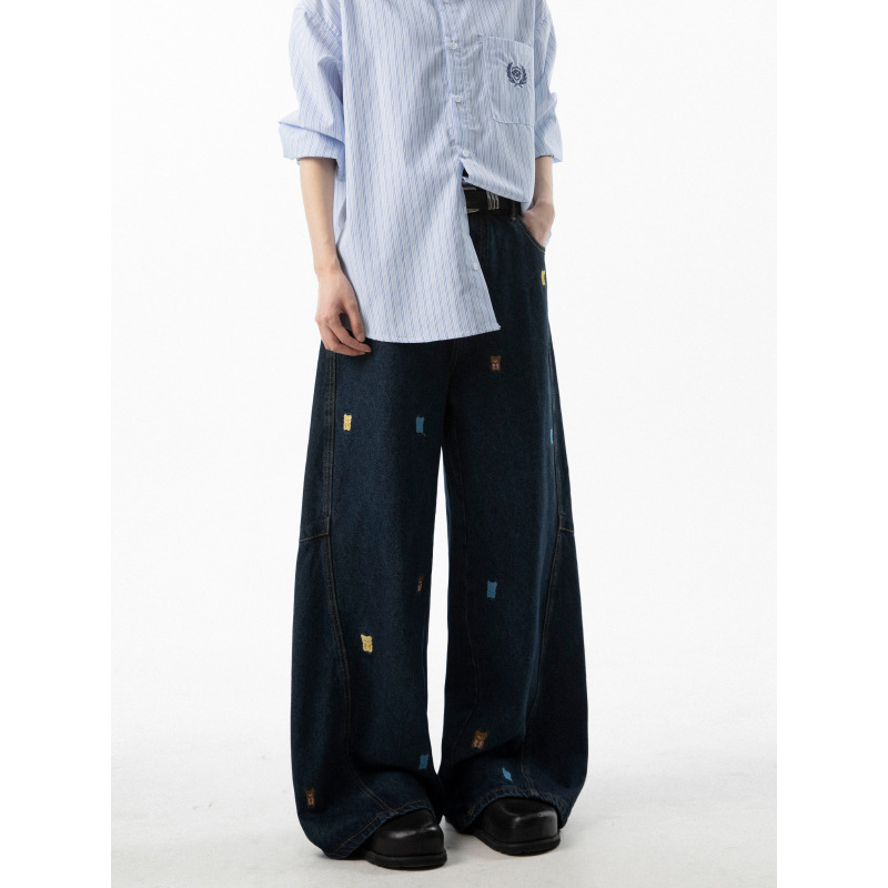 Cartoon teddy bear embroidered jeans - Image 2