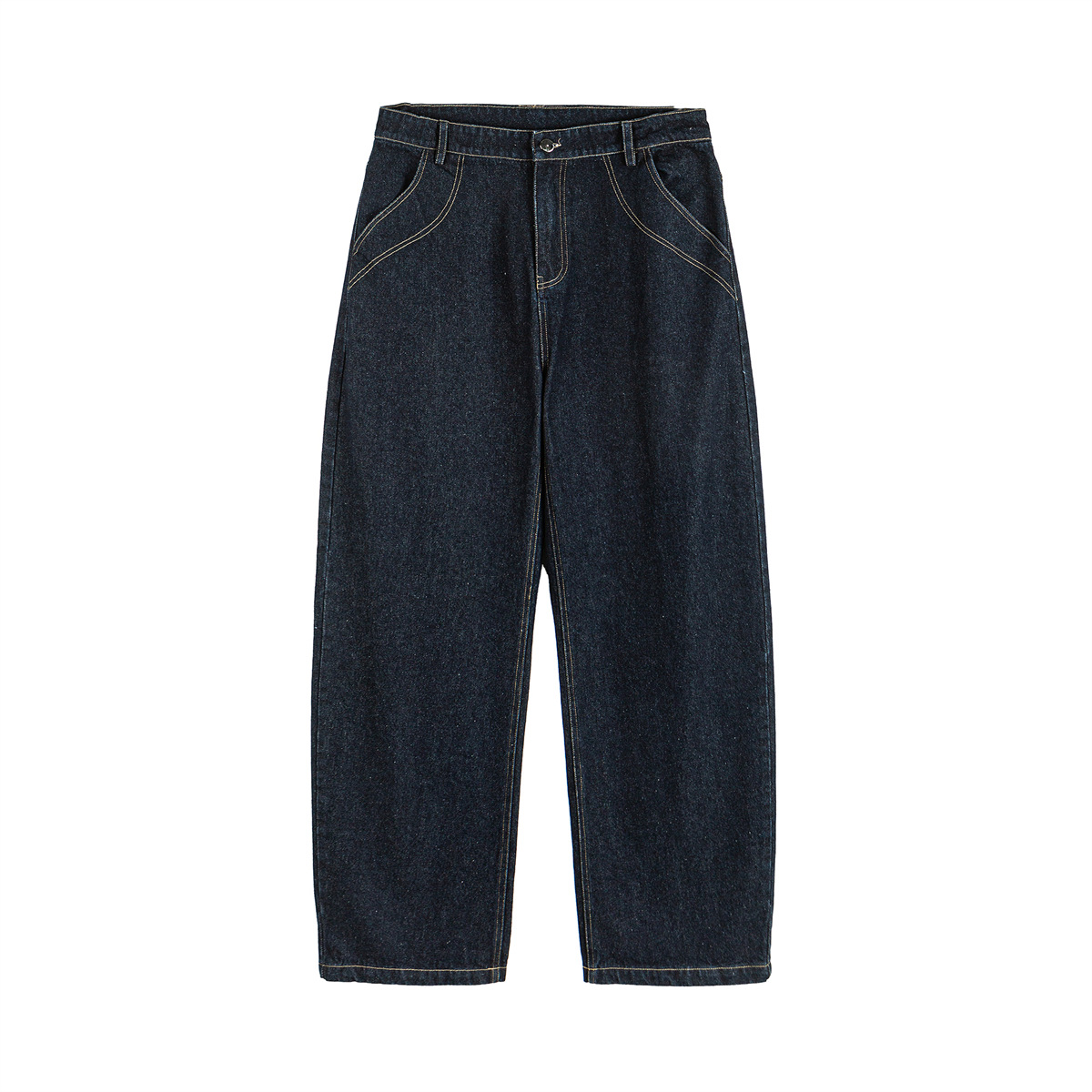 Straight Loose Fit Denim Pants with Visible Stitching Original Color Casual Wide Leg Jeans - Image 5