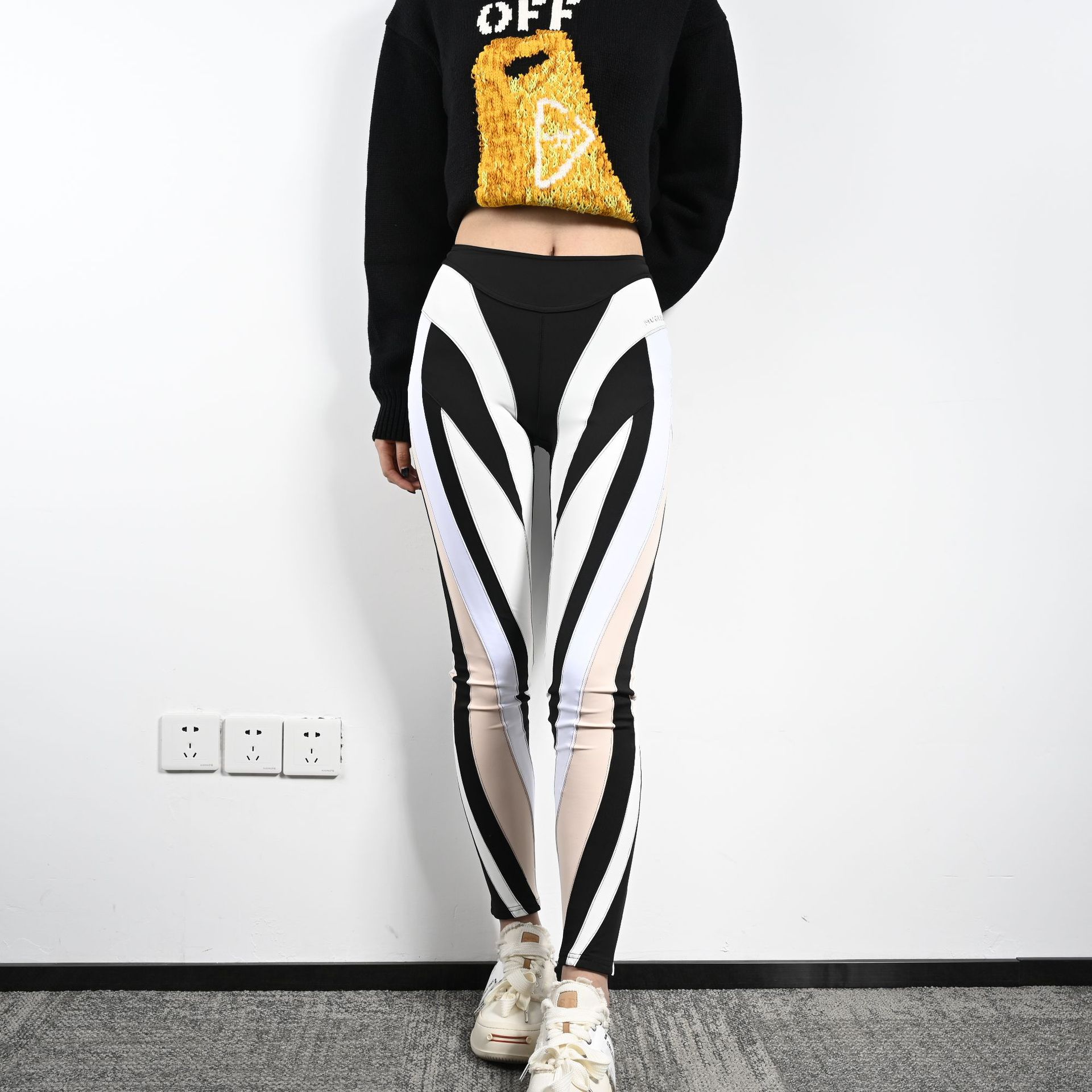 High waisted elastic splicing design, elastic waistband leggings, high-end women's clothing, light luxury, niche - Image 6