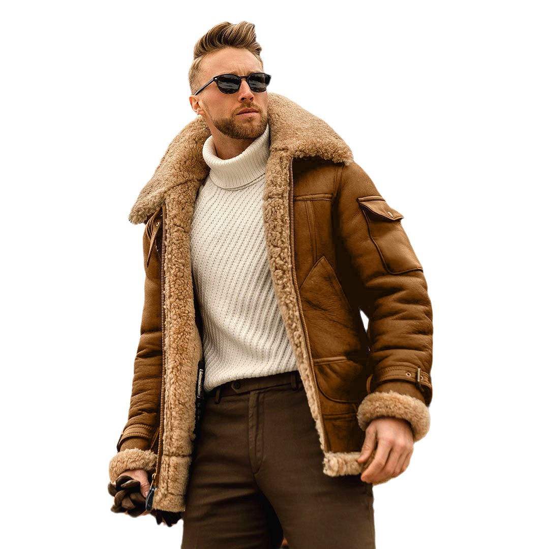 Warm winter men's fur one-piece jacket, thickened faux fur fur jacket - Image 5