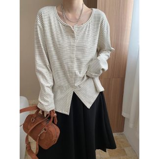 Casual Comfort Zone Design Casual Color-block Stripe Loose Slim Fit T-Shirt