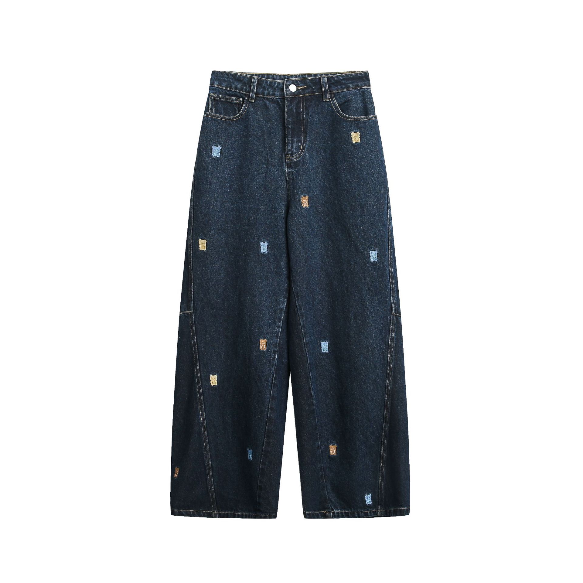 Cartoon teddy bear embroidered jeans - Image 5