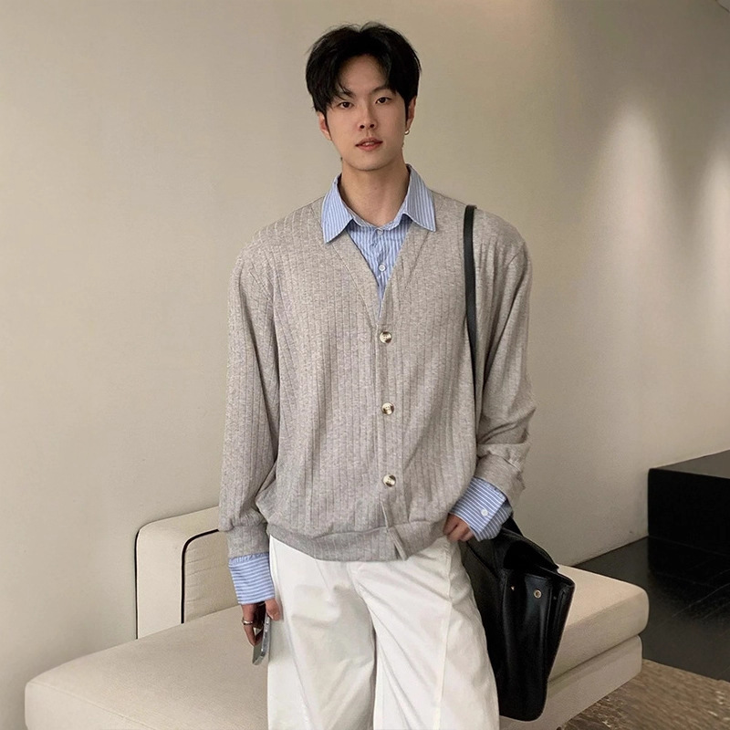 Miu-style False Two-Piece Knit Cardigan for Men Winter Elegant Casual and Commute Sweater Shirt Jacket - Image 8
