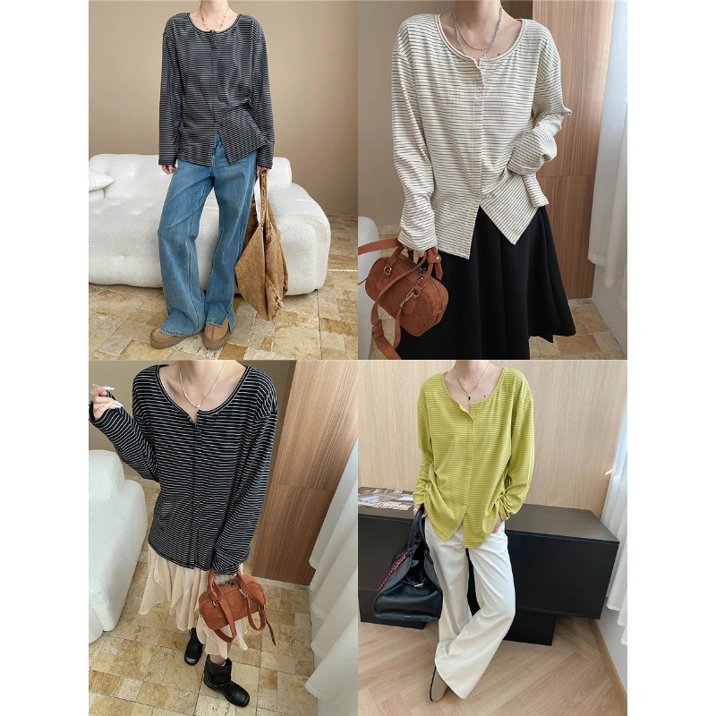 Casual Comfort Zone Design Casual Color-block Stripe Loose Slim Fit T-Shirt - Image 3