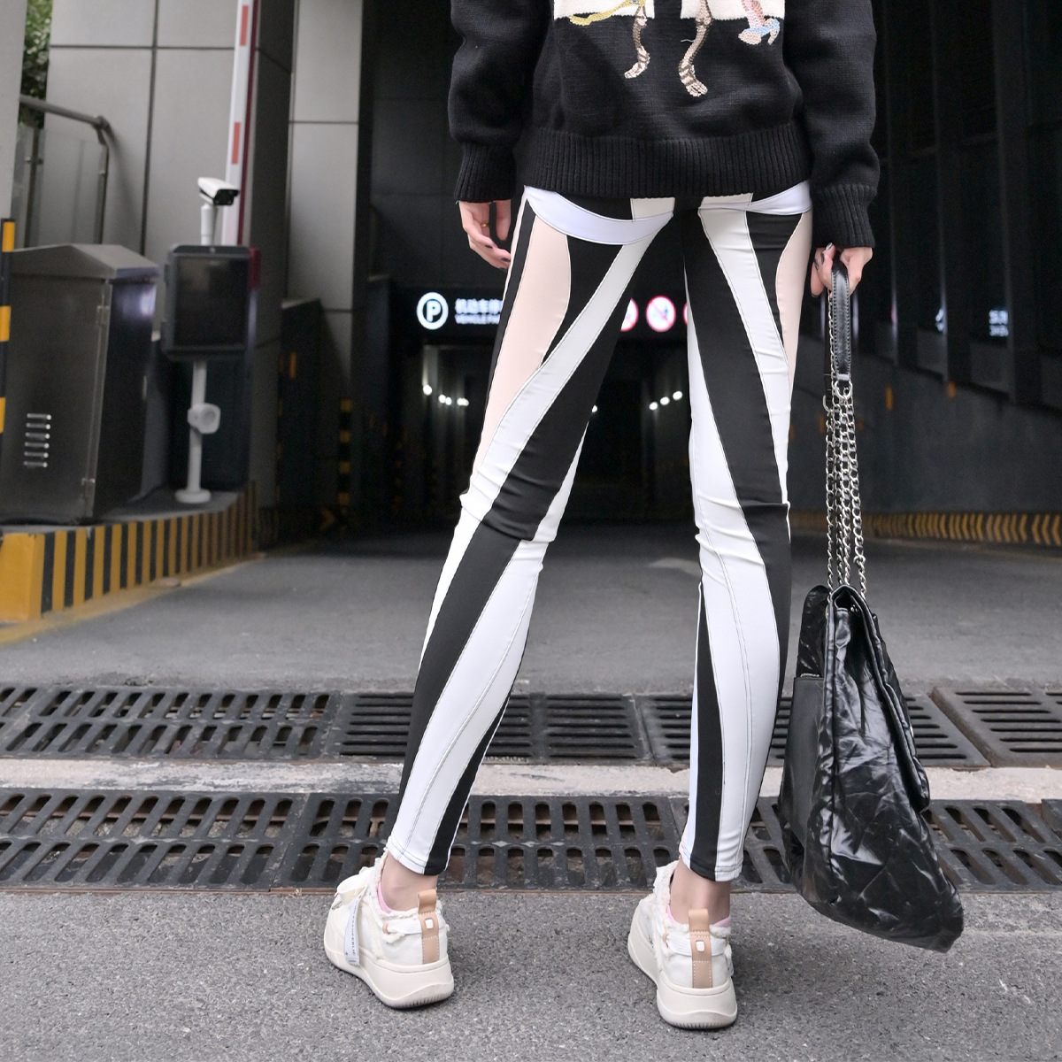 High waisted elastic splicing design, elastic waistband leggings, high-end women's clothing, light luxury, niche - Image 4