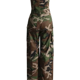 Camouflage Cargo Jumpsuits For Women Starpless Sleeveless High Waist Spliced Pockets Streetwear Jumpsuit Female New