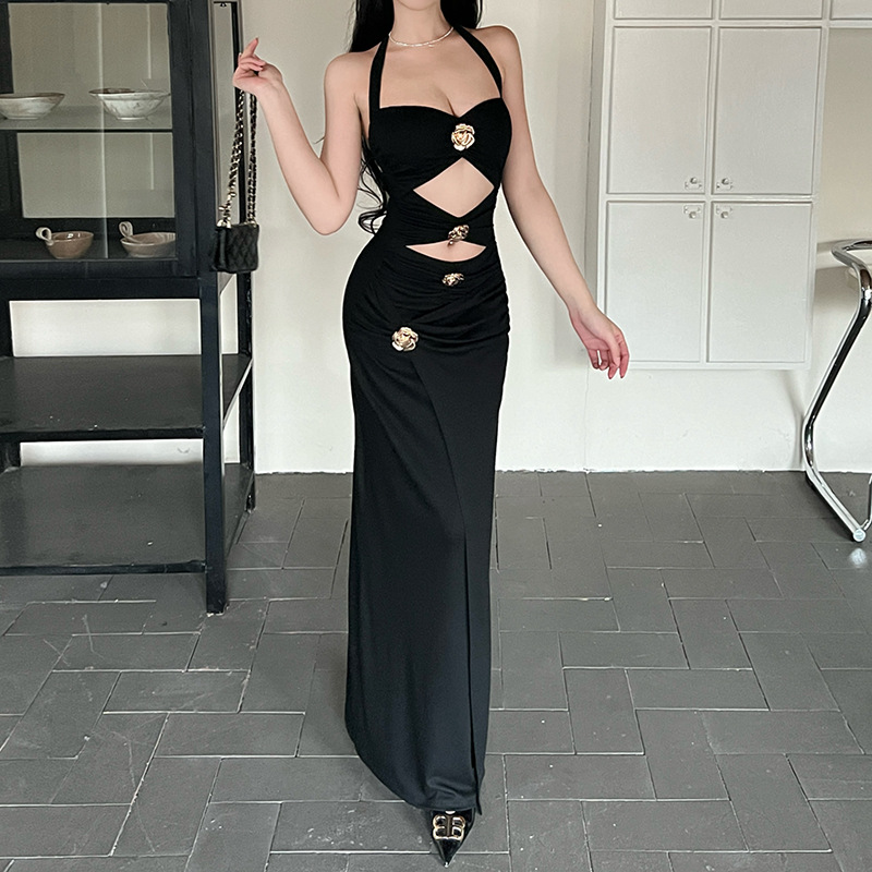 Rose metal buckle neck dress for summer - Image 6