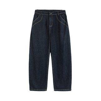 Straight Loose Fit Denim Pants with Visible Stitching Original Color Casual Wide Leg Jeans