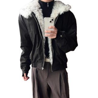 Wolf King Fur-Collar Mountain Hawk Winter Thickened Short Coat for Men, High-End Three-Proof Jacket