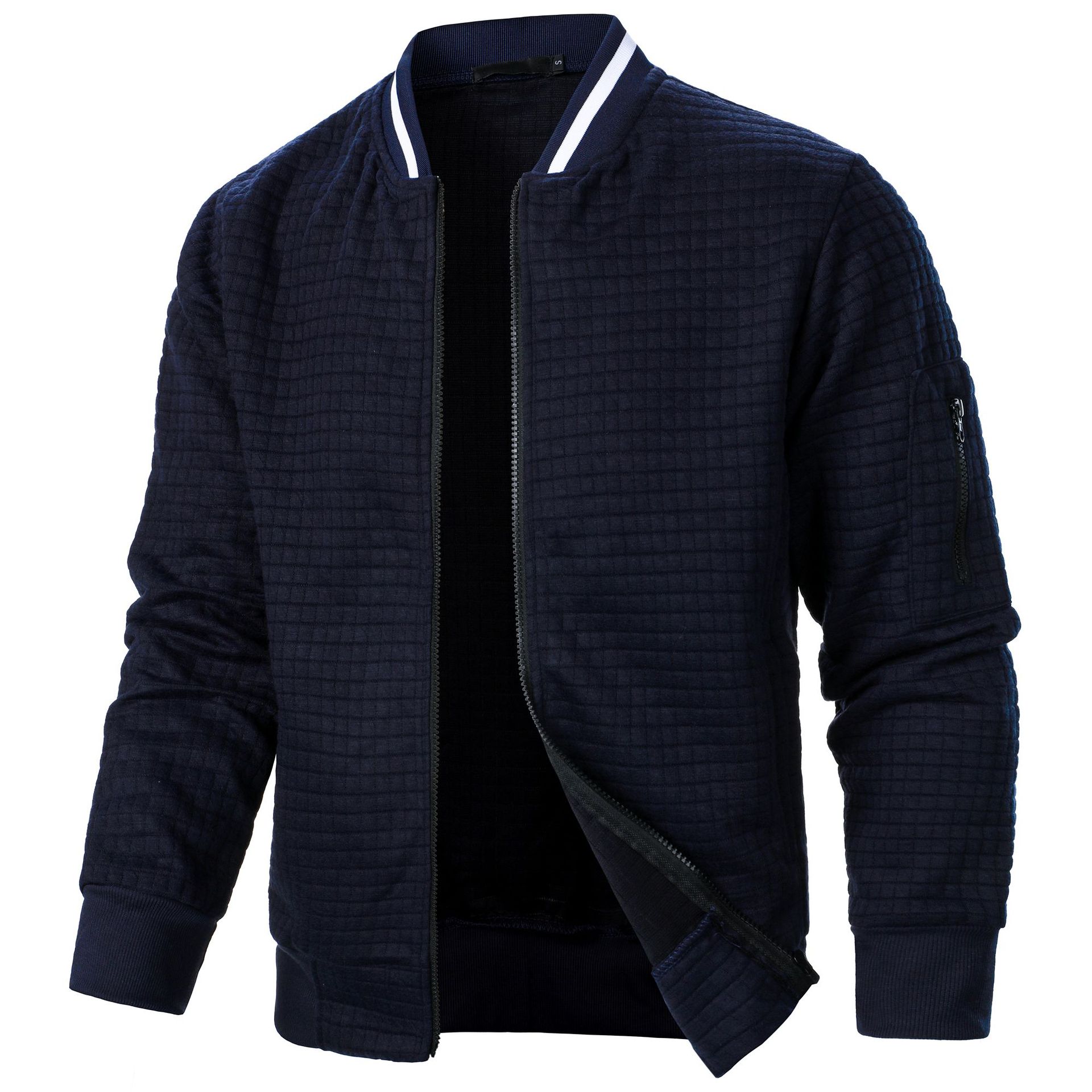 Men's new zipper stand up collar sweatshirt jacket men's casual plaid cardigan sweatshirt - Image 5