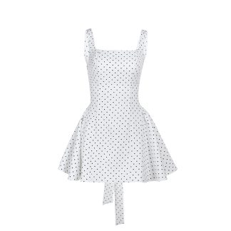 Elegant slim fit polka dot square neck vest A-list dress