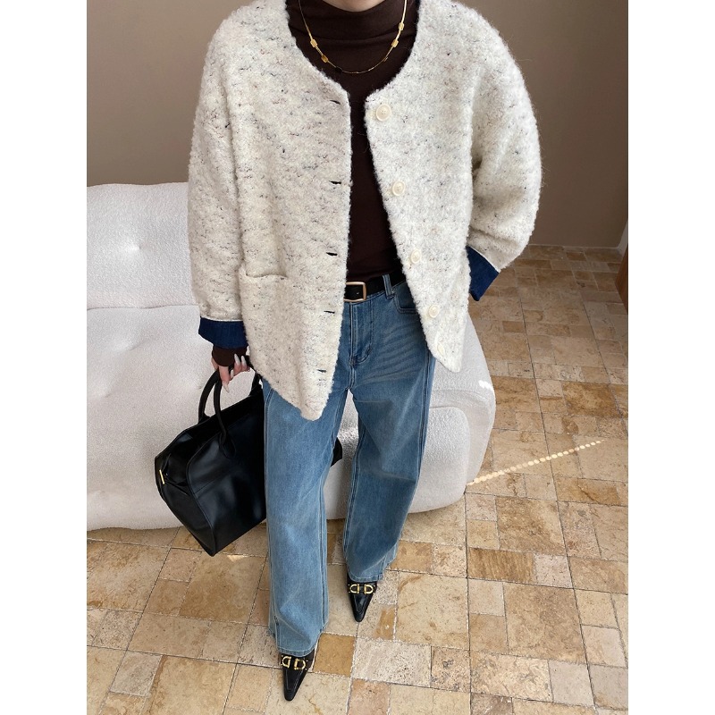 French Chic Patchwork |Sleeve Length Denim Cuff Fabric Tweed Closure Type Button SilhouetteType of Clothing Coat - Image 4