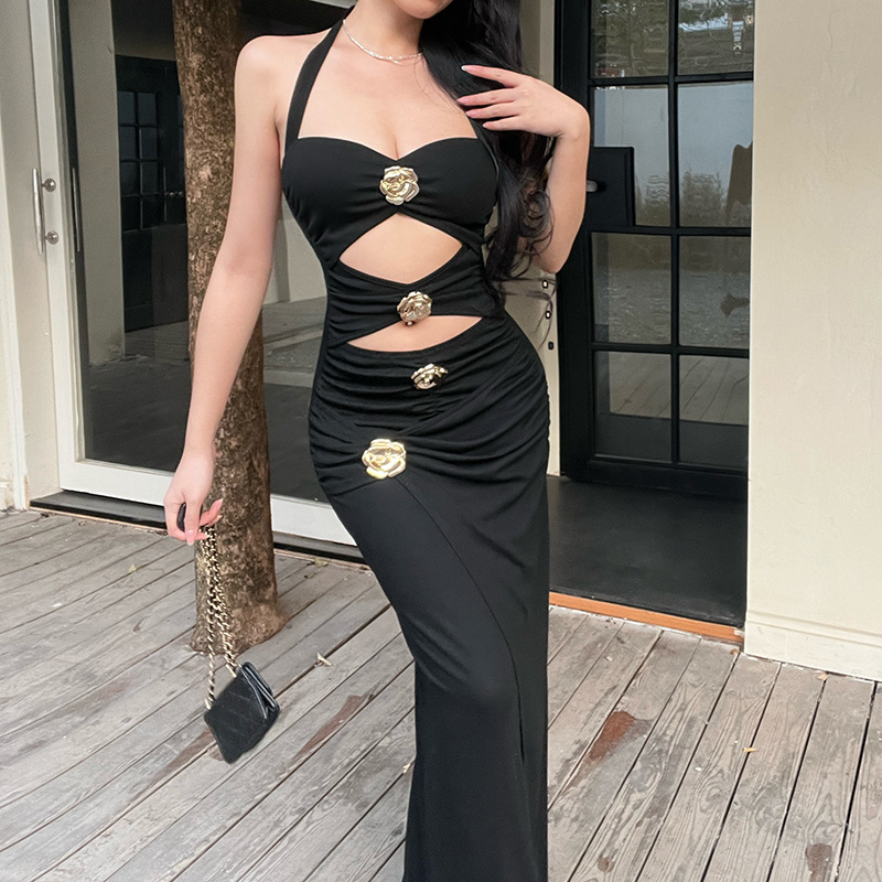 Rose metal buckle neck dress for summer - Image 3