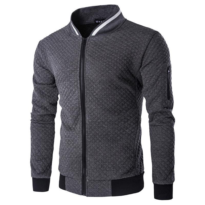 Sweatshirt zipper stand up collar sweatshirt jacket men's plaid solid color cardigan jacket - Image 10