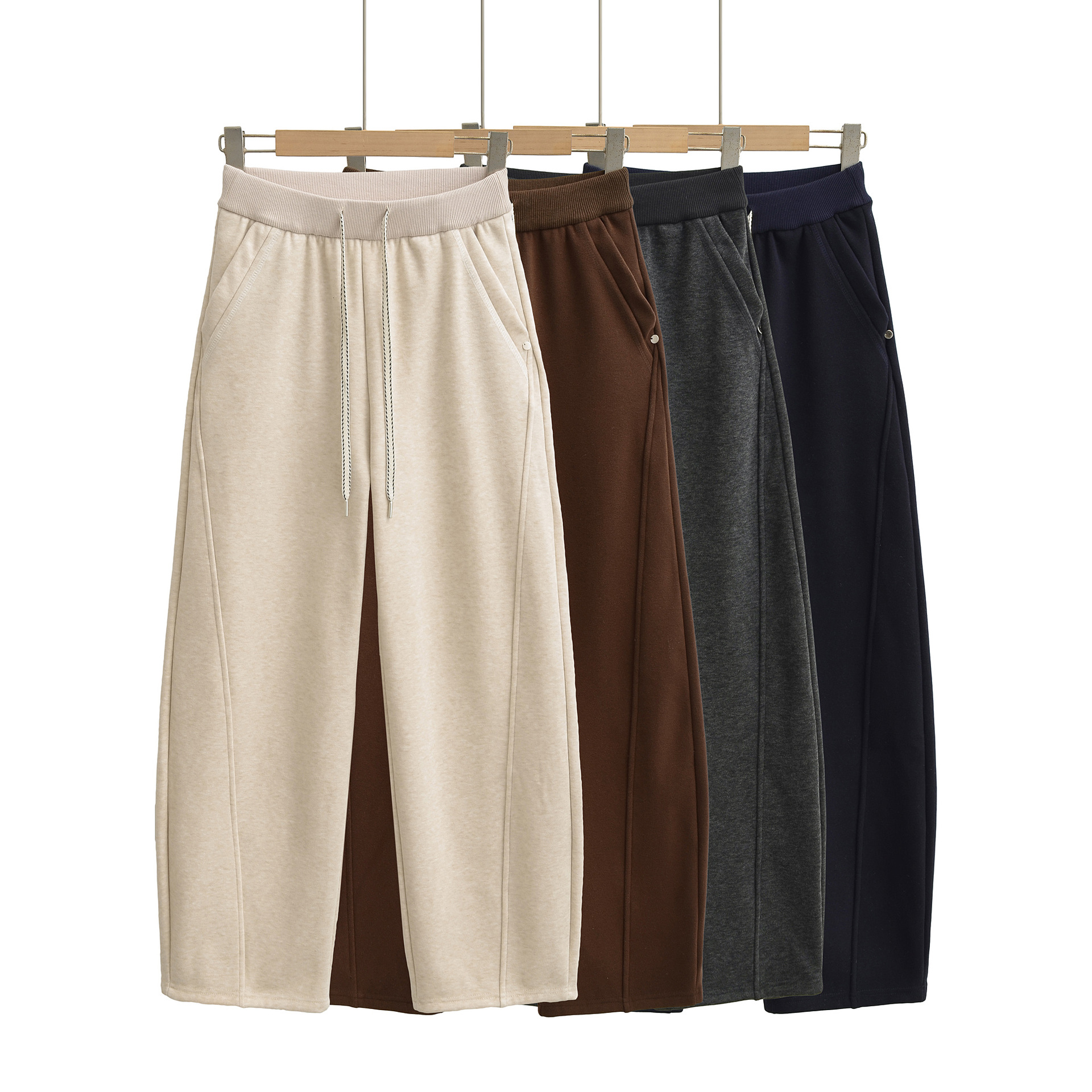 Drawstring elastic waist high waist loose wide leg pants