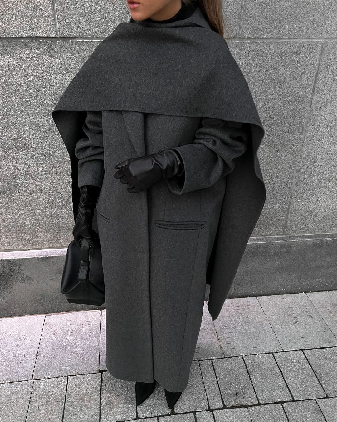 Scarf colla coat cloak long vintage coat gray fashion jacket - Image 6
