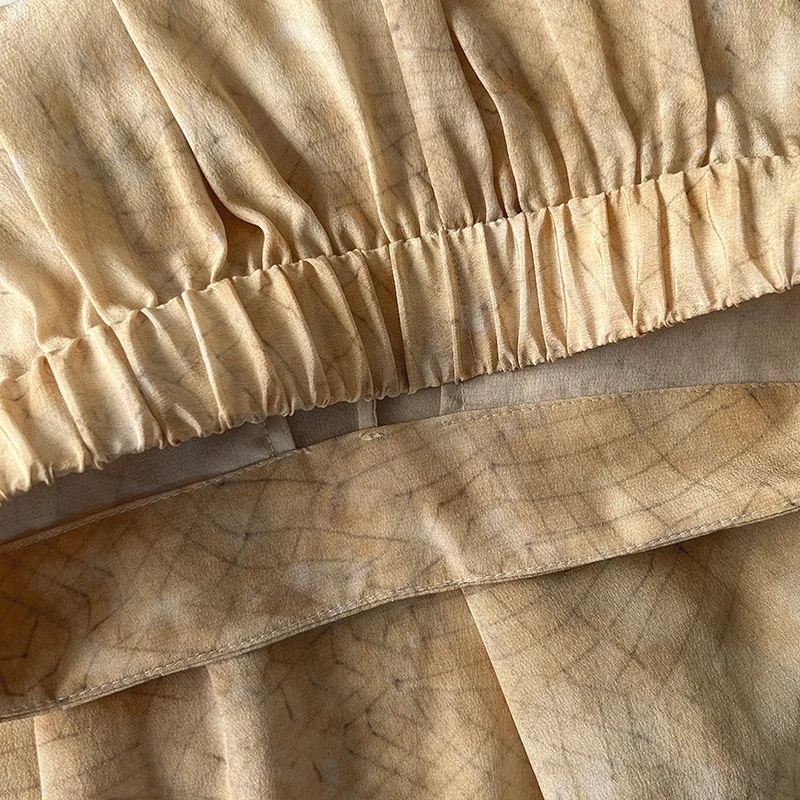 Spanish Niche Cor @ Pink Orange Line Printed Elastic Waist Pleated Silk Wide Leg Pants - Image 3