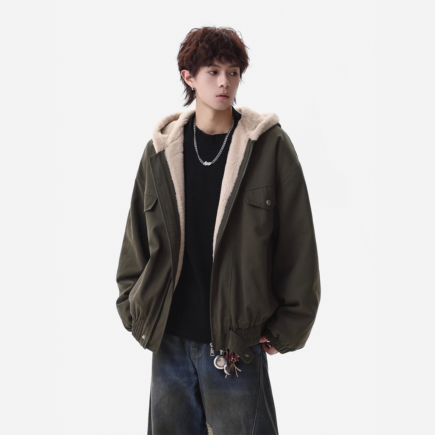 Mountain Hawk Hooded Cotton Coat Men's Winter Thickened Loose Youth Cotton Jacket Trendy Workwear Outerwear
