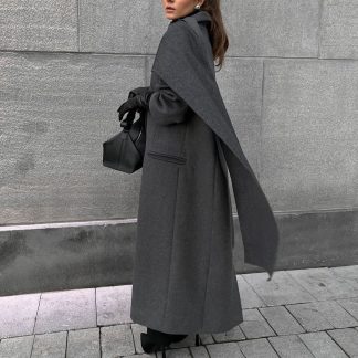 Scarf colla coat cloak long vintage coat gray fashion jacket