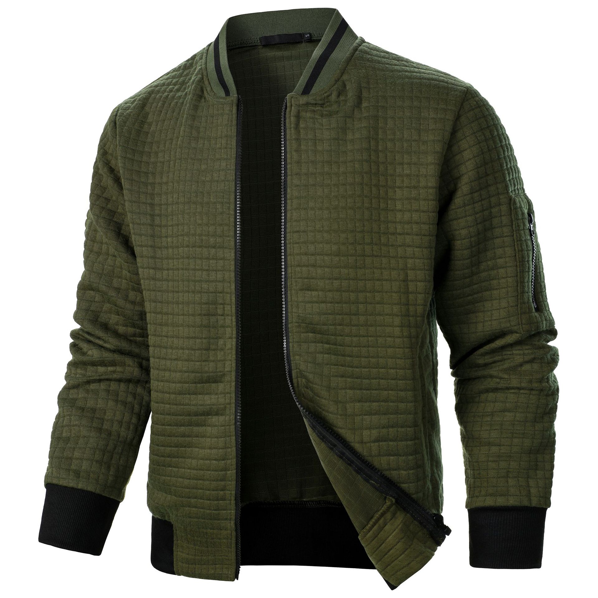 Men's new zipper stand up collar sweatshirt jacket men's casual plaid cardigan sweatshirt - Image 4