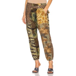 Leopard Print Splicing Mini Clashing Belt Decorative Leg Closure Fashion Cotton Nine Minute Pant