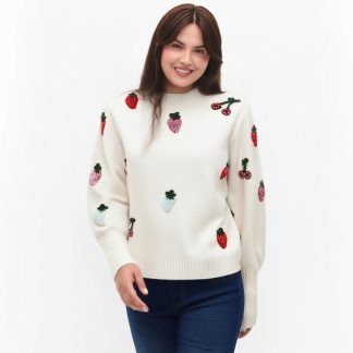 Strawberry Crochet Knit Sweater Pullover Women Half High Collar Long Sleeve Tops Knitwear Spring Stylish Fashion Chic Jumpe