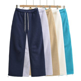 Drawstring elastic waist straight leg casual pants