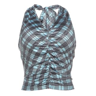 Hanging neck scarf collar backless slim fit retro checkered vest T-shirt