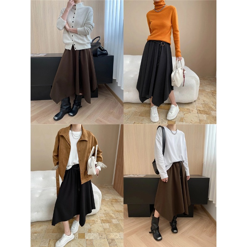 Feminine Irregular Design Waist Belted A-Line Flowing Skirt - Image 2