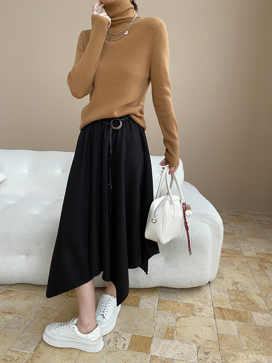 Feminine Irregular Design Waist Belted A-Line Flowing Skirt - Image 4