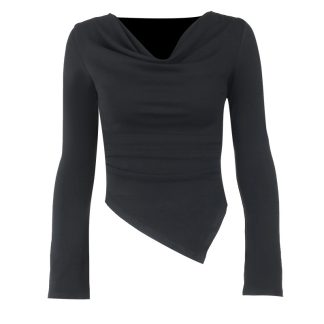 One shoulder long sleeved slim fit short T-shirt
