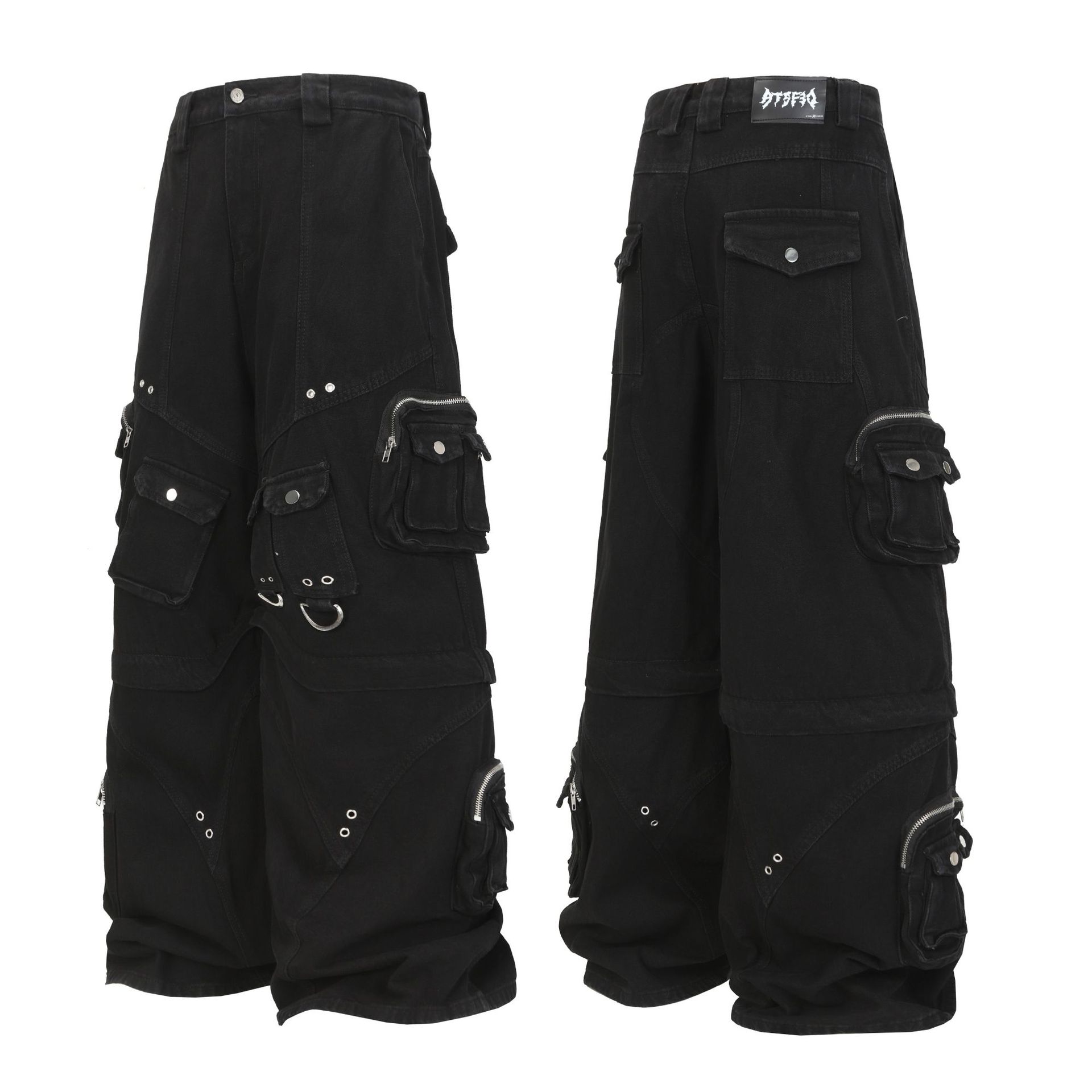 Street Style High-Quality Washed Workwear Pocket Detachable Denim Long Pants - Image 5