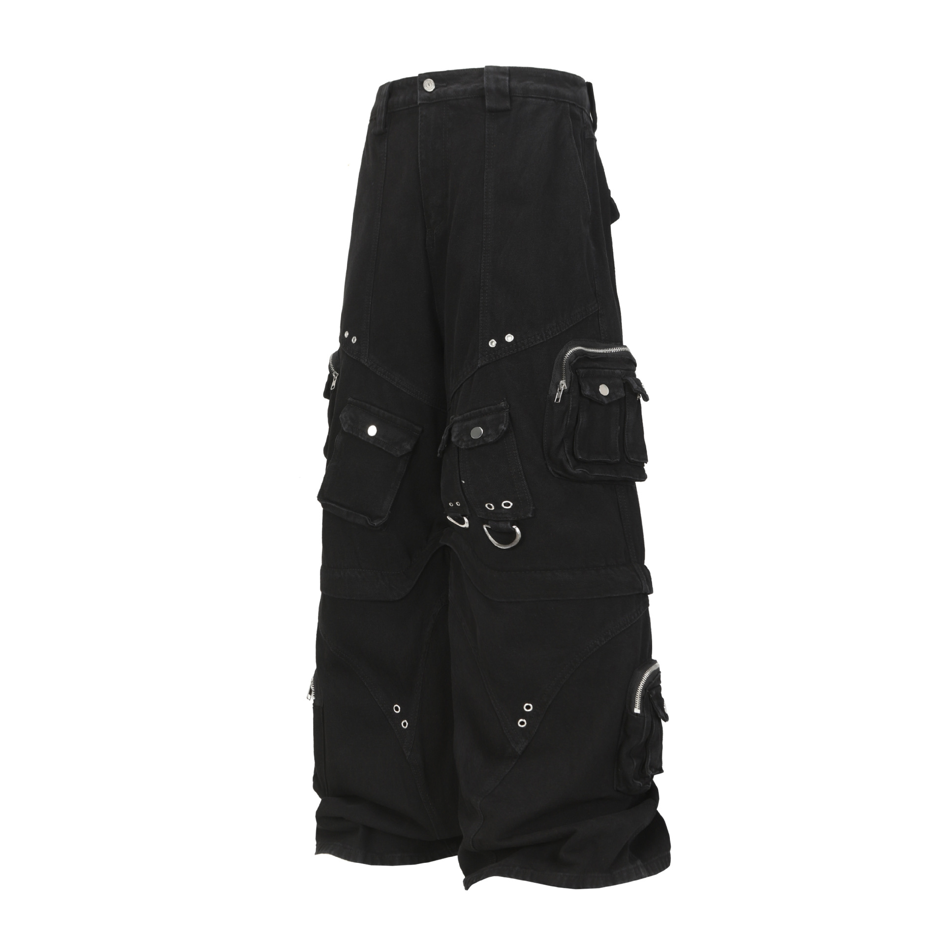 Street Style High-Quality Washed Workwear Pocket Detachable Denim Long Pants