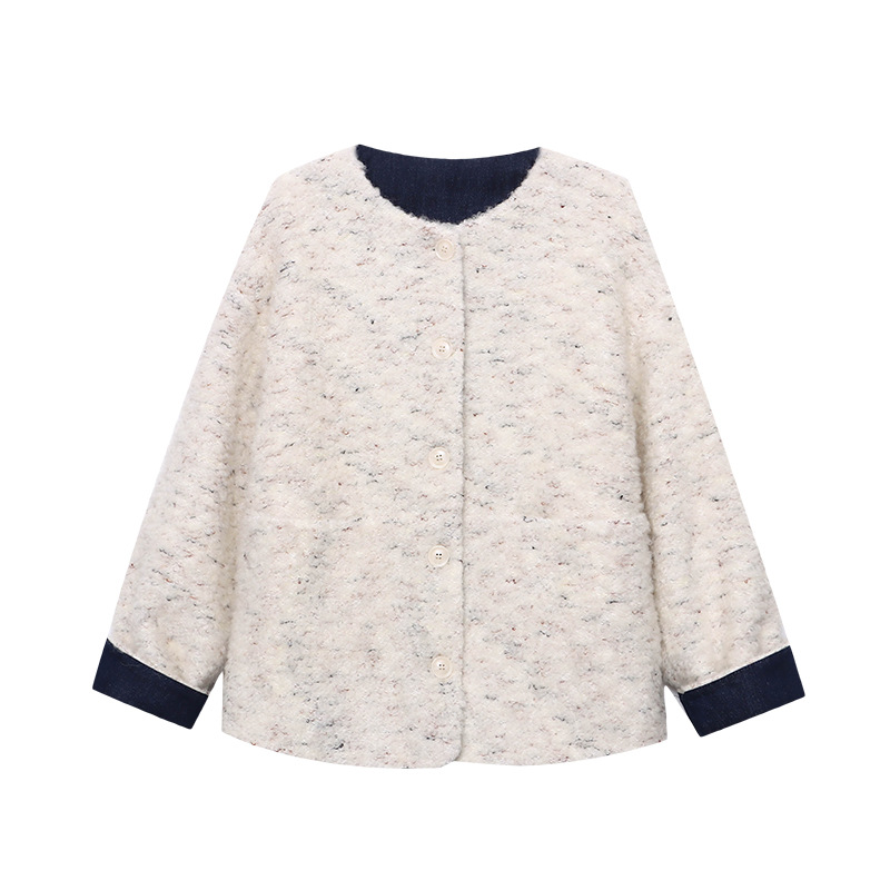 French Chic Patchwork |Sleeve Length Denim Cuff Fabric Tweed Closure Type Button SilhouetteType of Clothing Coat - Image 3