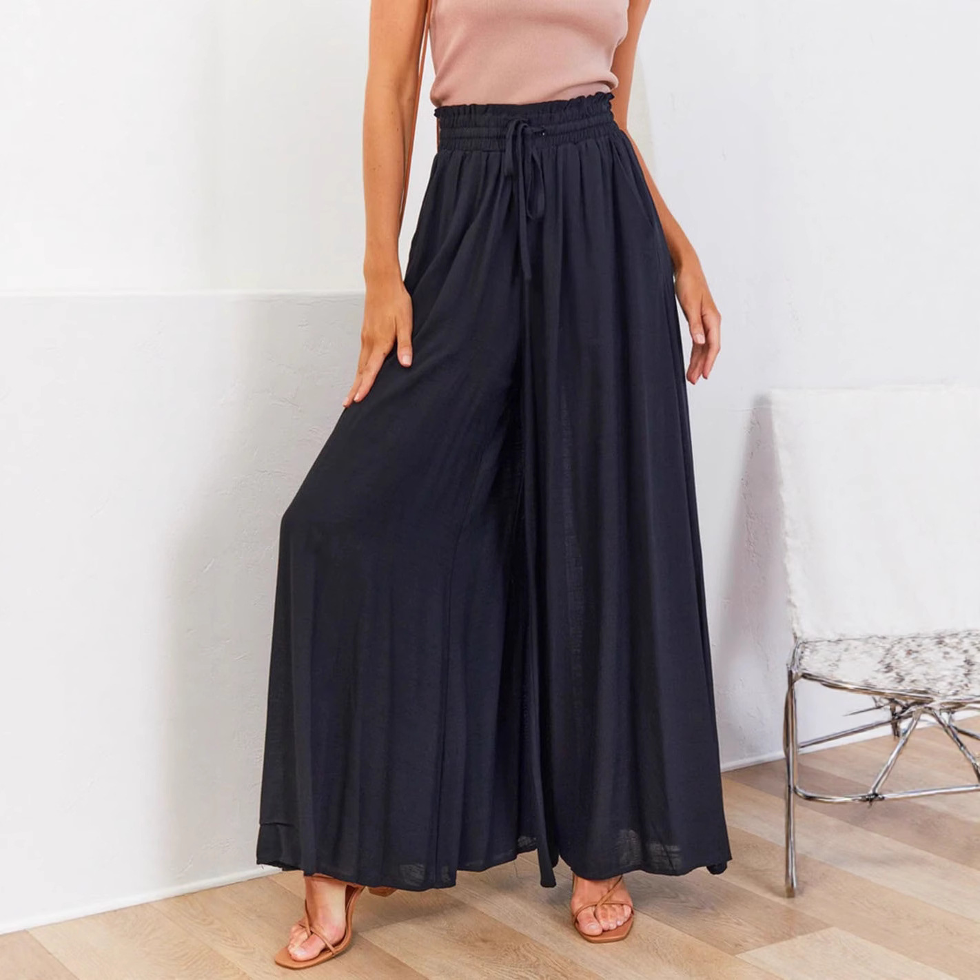 Wide leg elastic wide leg high waist long skirt pants for women - Image 3