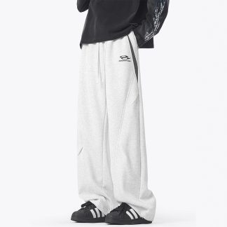 Deconstructed Color-Blocked Heavyweight Sweatpants for Men, Casual Straight Loose Fit Track Pants