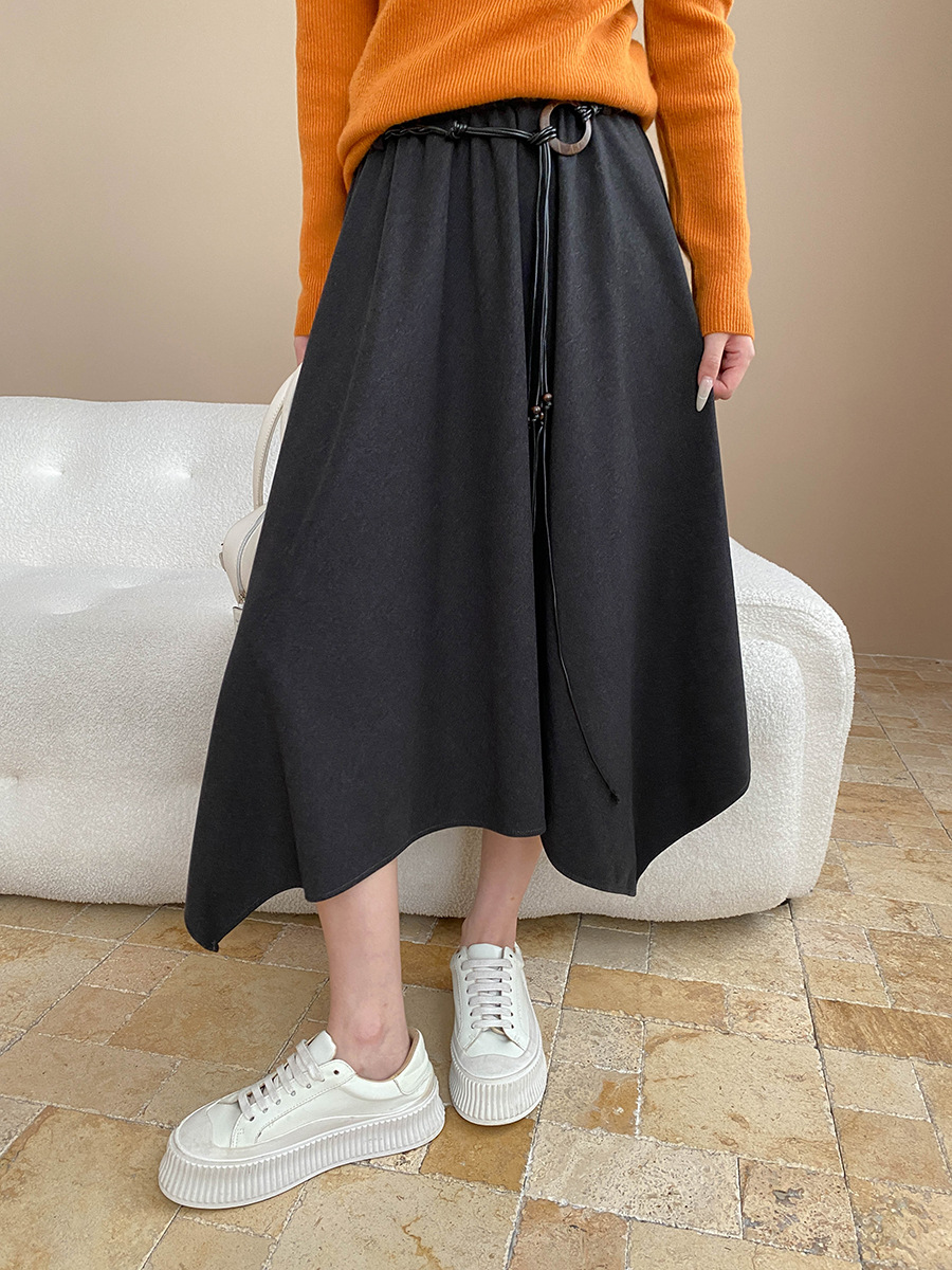 Feminine Irregular Design Waist Belted A-Line Flowing Skirt - Image 6