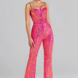 Autumn New Sexy Sequin Suspender Strap Off Shoulder Bra Slim Fit Wrap Hip Long Jumpsuit Wholesale