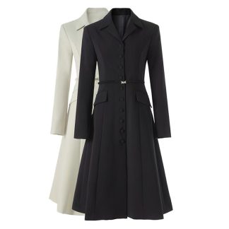 Windbreaker suit collar waistband cinched waist single breasted long windbreaker coat skirt coat