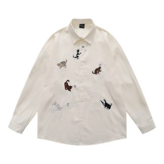 Street Style Men's Long Sleeve Waffle Knit Shirt, Turn-Down Collar, Loose Fit, Casual  Top