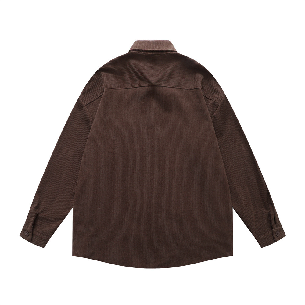 college wind men's shirt, men's turn-down collar corduroy long sleeve trendy brand loose new style men's outerwear top - Image 5