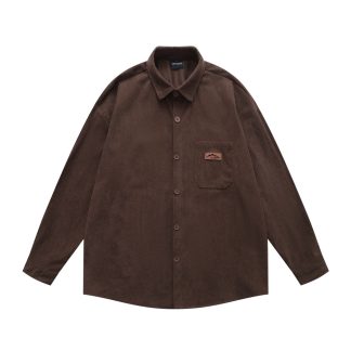 college wind men's shirt, men's turn-down collar corduroy long sleeve trendy brand loose new style men's outerwear top