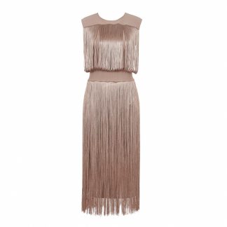 Sleeveless dress, women's tassel mid length skirt