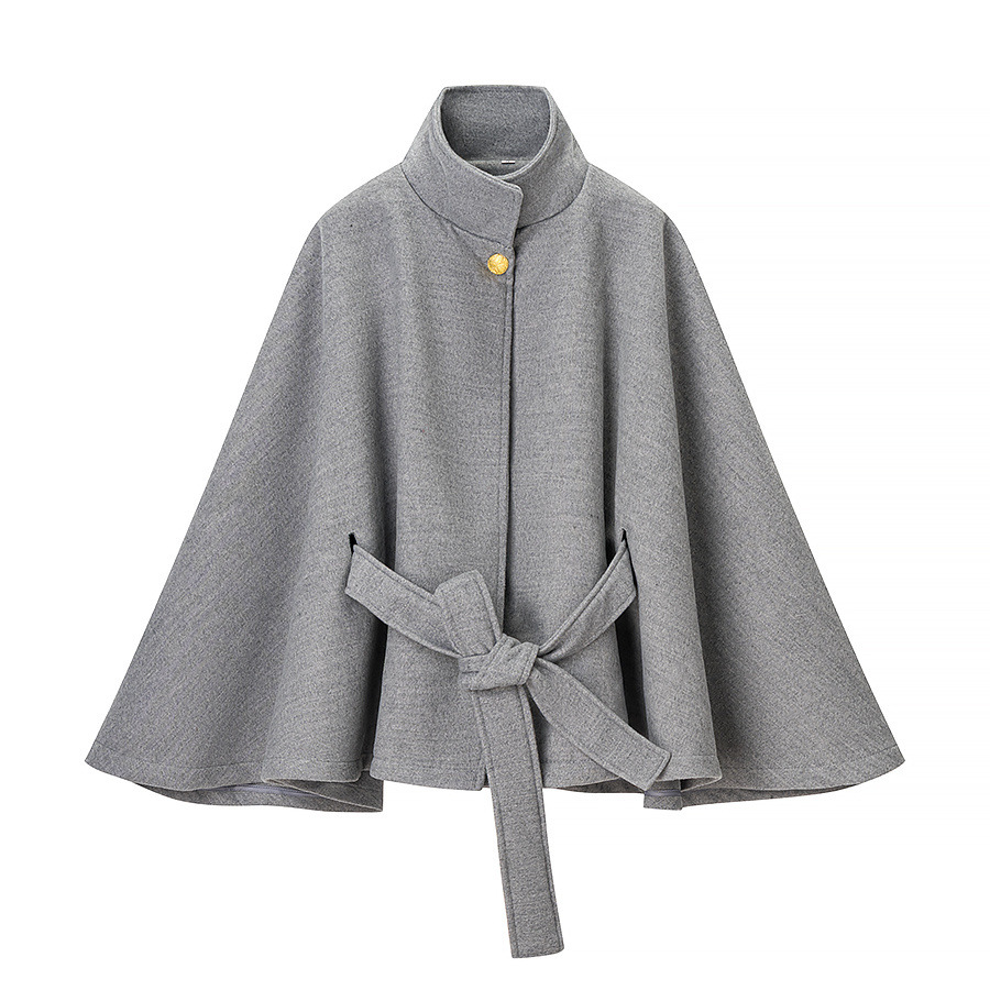 Stand up collar woolen single breasted long sleeved solid color jacket - Image 8